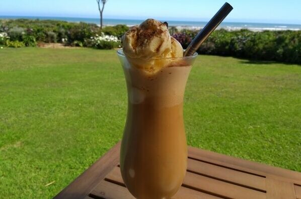 An iced chocolate with whipped cream available on the Awatuna sunset lodge dining menu